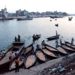 Dhaka - harbor ferry and cargo boats.