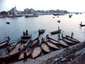 Dhaka - harbor ferry and cargo boats.