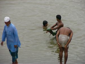 Bathing in the lake