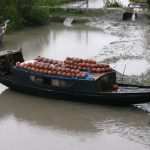Cargo boats transport goods from