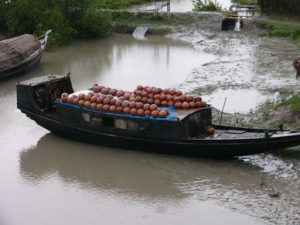 Cargo boats transport goods from