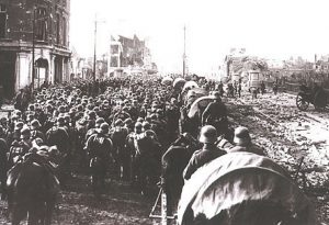 German troops on the march  through devastated France 1917