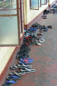 Sandals outside the classrooms