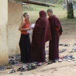 Female nuns outside classroom