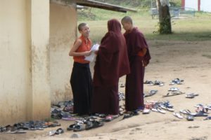 Female nuns outside classroom