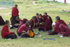 Students studying outside (for an exam?)