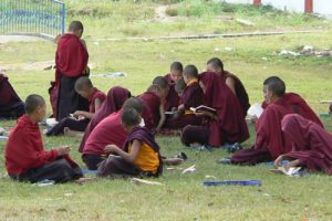 Students studying outside (for an exam?)