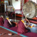 Students practicing music and chanting