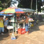 Friendly guys at food kiosk