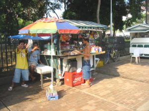 Friendly guys at food kiosk