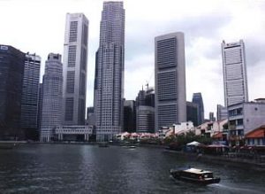Boat Quay and skyscrapers