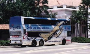 Bus with fighter plane ad