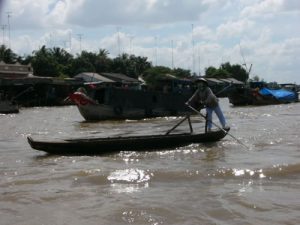 The Mekong Delta is densely populated with boats of all