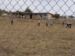 School playing field in a tiny