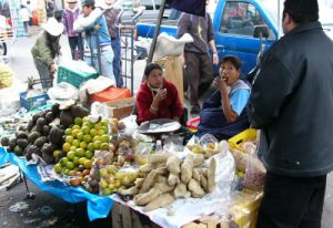 Pátzcuaro - market in front of the Cathedral of Michoacán