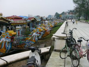 Waterfront tour boats in Hue