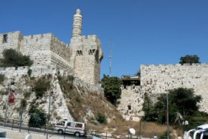 Old walls of Jerusalem and the Tower of David  Jerusalem downtown--old