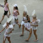 Costumed models advertising a restaurant