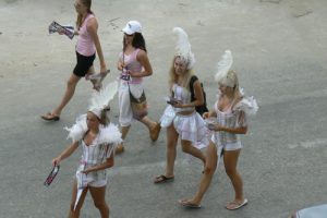 Costumed models advertising a restaurant