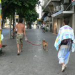 Walking a dog in Tel Aviv