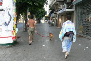 Walking a dog in Tel Aviv