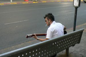 Streetside guitar player in Tel Aviv