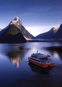 Milford Sound cruise boat on calm