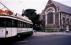 Christ Church trolley and church