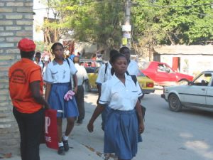 School girls by road