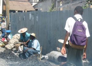 School boy with street vendors