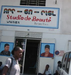 Girl in front of beauty salon