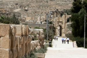 Approaching Hadrian's Arch at ancient Jerash Jerash is