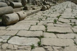 Roman road; chariot wheels carved grooves