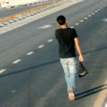 Palestinian worker walking home from Israel