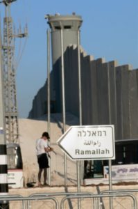 Approaching a major checkpoint between Jerusalem and Ramallah in Palestine.