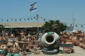 Souvenir pottery stands along