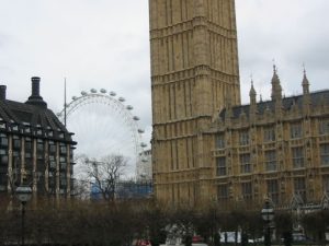 The London Eye (also known as the Millennium Wheel) across