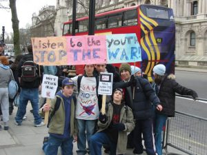 Youth protesting England's entry