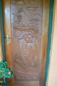 Carved door at a B&B
