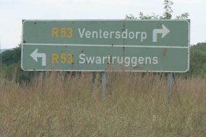Road sign to Swartruggens