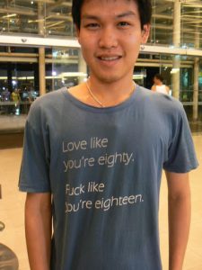 Thailand, Bangkok - bold t-shirt on a bold youth