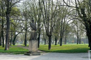 The modern town has picturesque gardens.