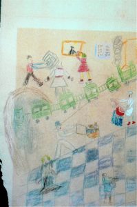 Child’s drawing shows a cheerful scene; a few prisoners were