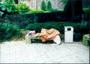 Taipei monk sleeping in park