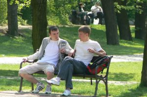 Friends in a park.