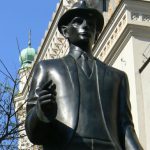 Statue of Czech writer Franz Kafka.