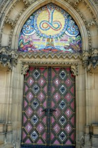 Vysehrad Castle grounds with cemetery, statues and views of the