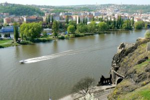 Vysehrad Castle grounds with cemetery, statues and views of the