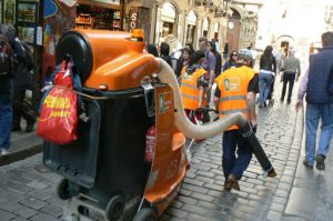 Vacuuming Prague city streets; a sparkling city with the cleanest