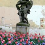 Statue and flowers.